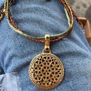 Premier Designs Gold and Green Lotus Pod Necklace